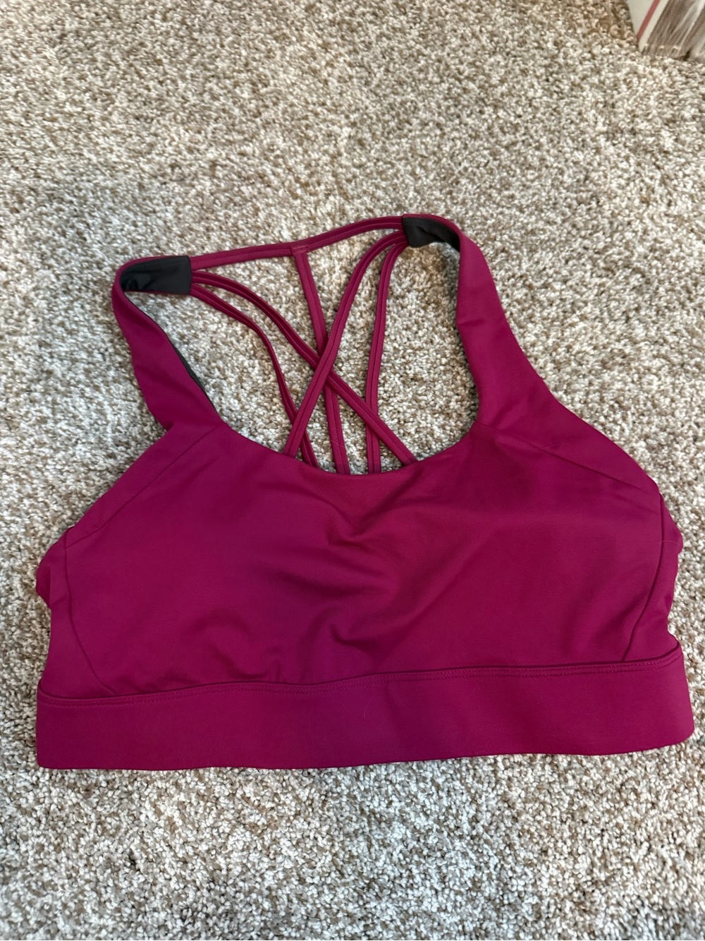 ZYIA Strappy-Back Sports Bra in Berry Plum